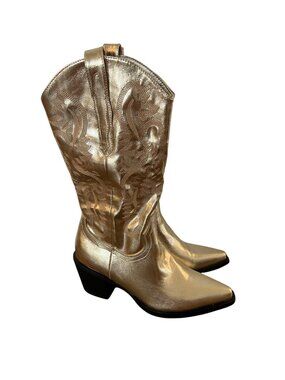 Metallic Gold Cowboy Western Boots Womens Size 8 By Billini With 2.5" Heel & 14.